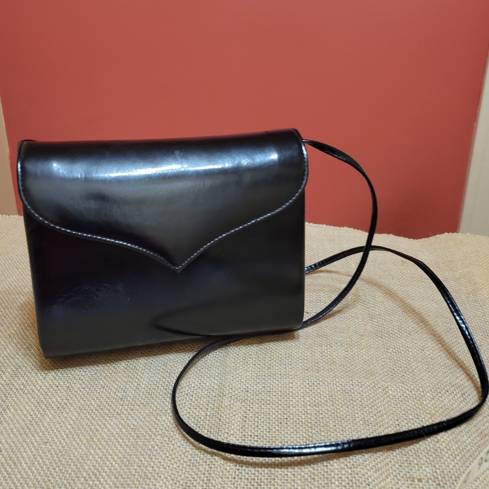 Vtg Julius Resnick JR  Black Vinyl Structured Crossbody Purse